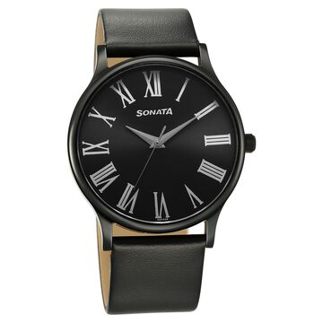 Sonata Aspire Quartz Analog Black Dial Leather Strap Watch for Men