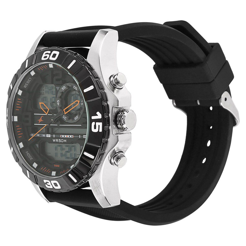 Black dial black top silicone strap watch fastrack