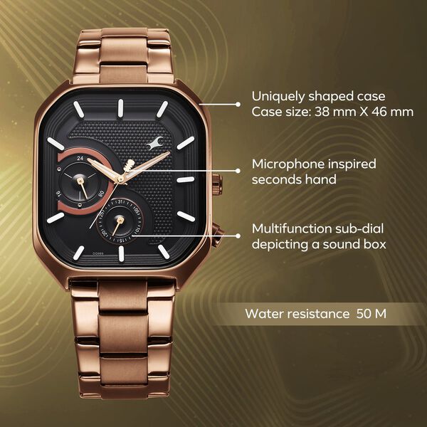 Fastrack Groove Multifunction Black Dial Metal Strap Guy's Watch with Lume indices - image number 2