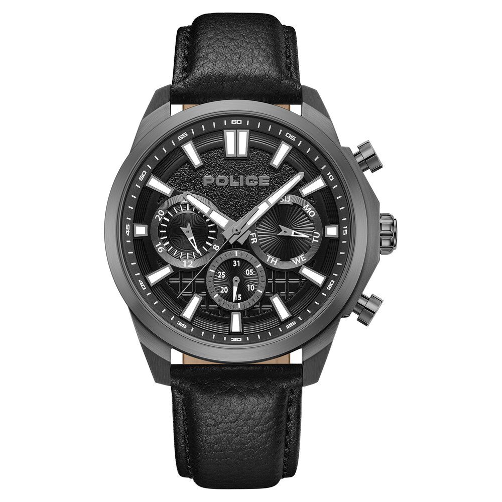 Police Quartz Multifunction Black Dial Black Leather Strap Watch For Men-image-24