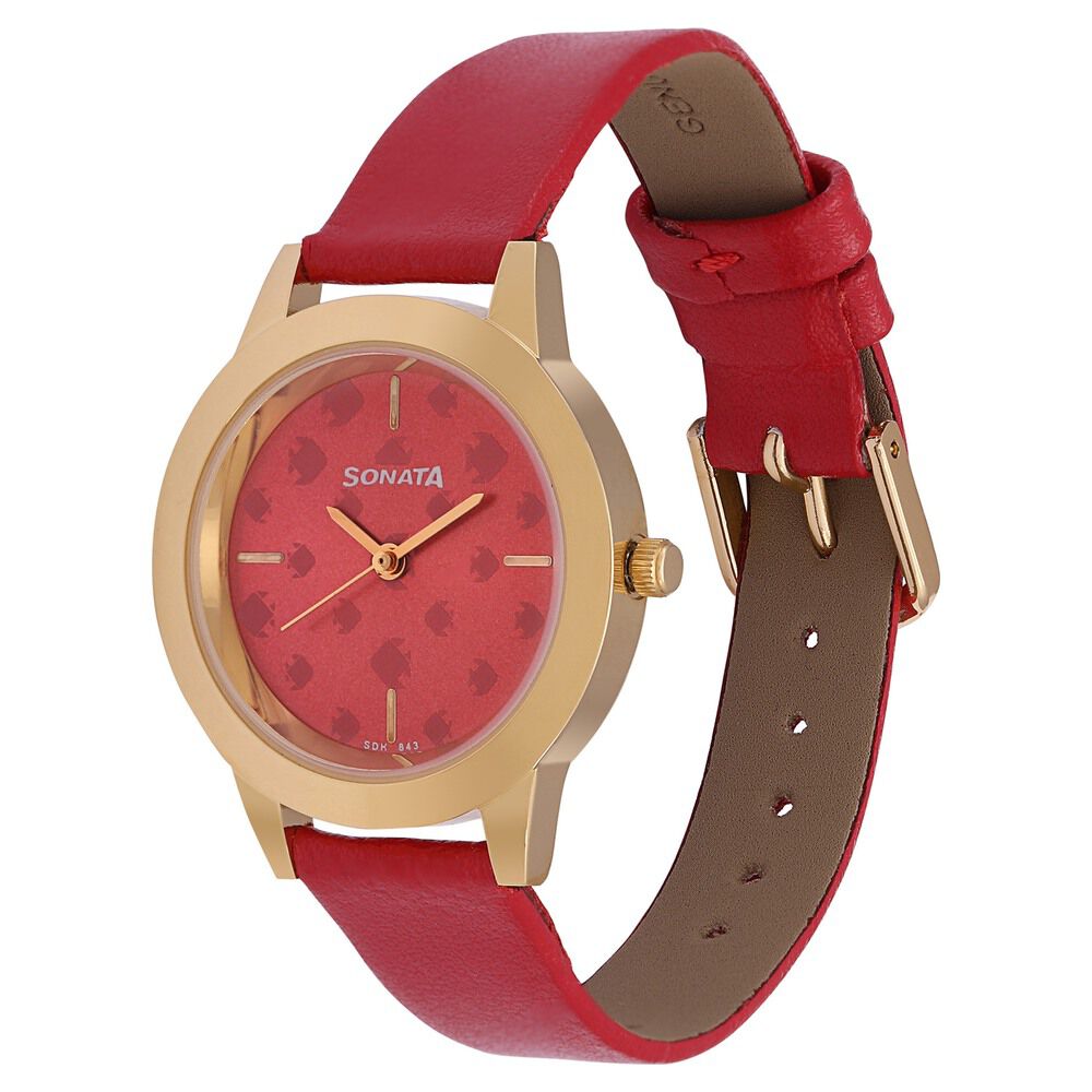 Buy Online Sonata Splash Pink Dial Women Watch With Leather Strap