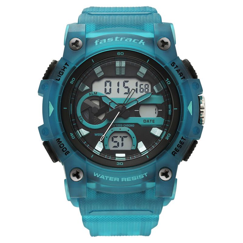 Fastrack StreetStyle Quartz Analog Digital Black Dial Translucent Blue Polyether Strap Watch For Guys