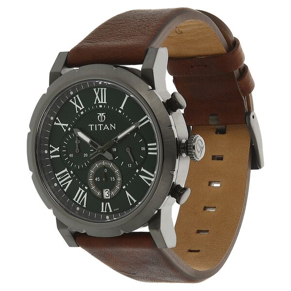 Titan Quartz Analog with Date Green Dial Leather Strap Watch for Men - image number 1