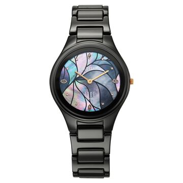 Edge Tessel Quartz Analog Black Dial Black Ceramic Strap Watch For Women
