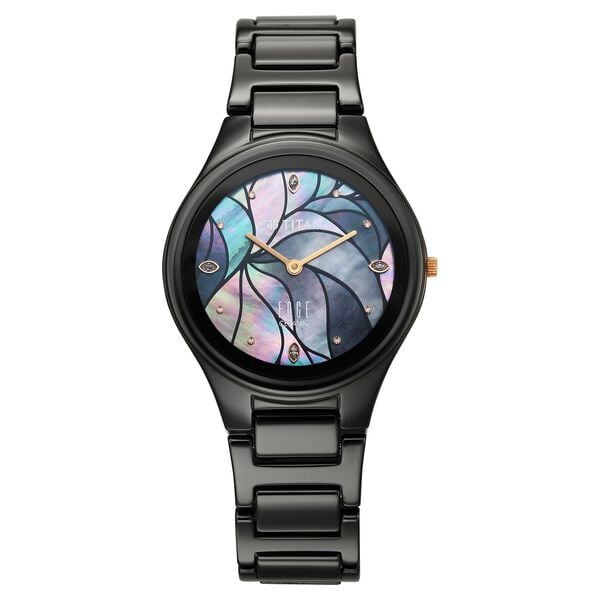 Edge Tessel Quartz Analog Black Dial Black Ceramic Strap Watch For Women - image number 0