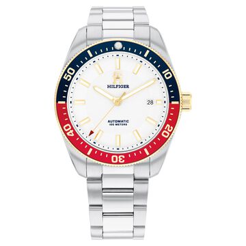 Tommy Hilfiger Automatic White Dial Silver Color Stainless Steel Strap Watch For Men