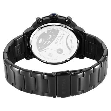 Titan Stellar Multifunction Blue Dial Black Stainless Steel Strap Watch For Men