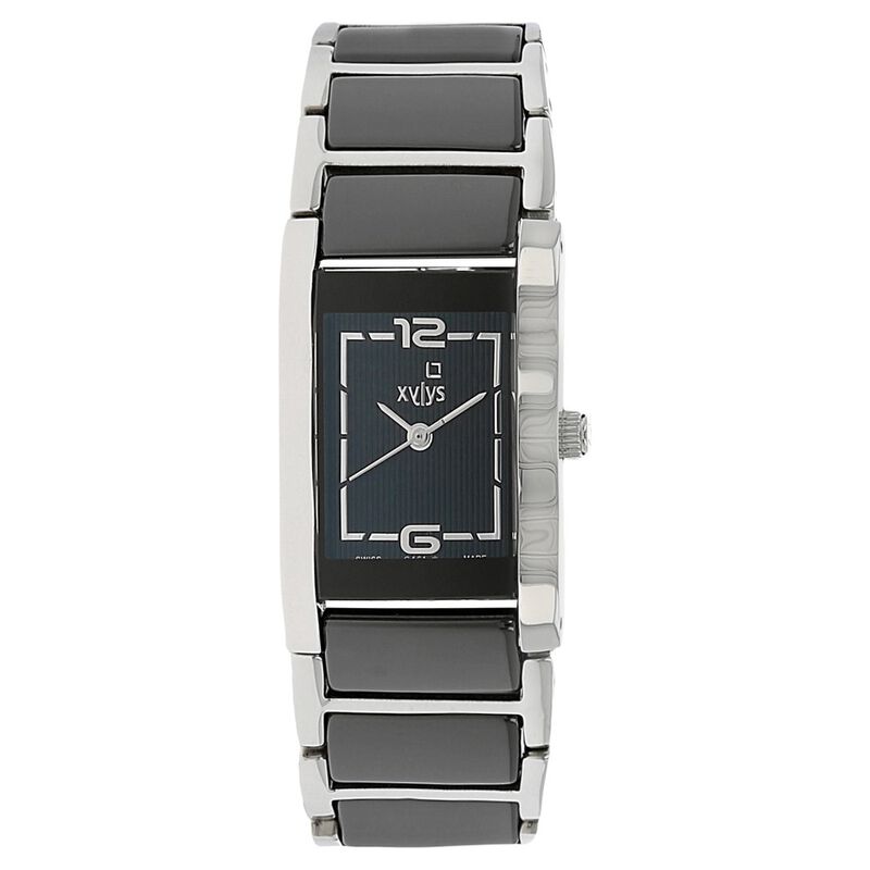 Xylys Swiss Analog Two Toned Stainless Steel And Ceramic Strap and Black Dial Watch For Women