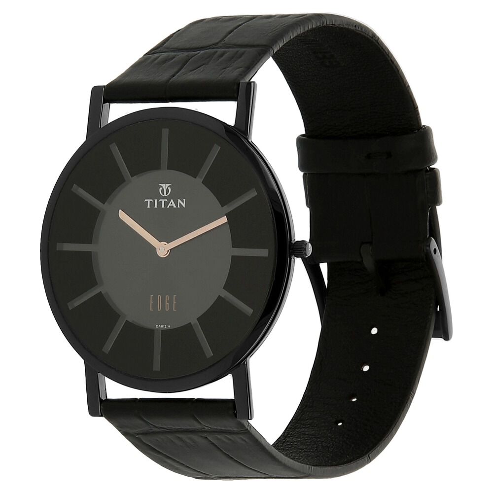 Buy Online Titan Edge Slim Leather Strap Black Dial Analog Watch for Men ns1595nl01 Titan