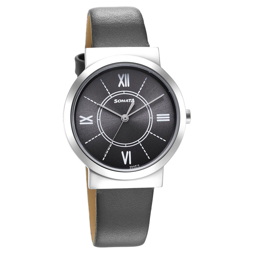 Buy Online Sonata Essentials Grey Dial Leather Strap Watch for