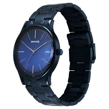Sonata Aspire Quartz Analog Blue Dial Stainless Steel Strap Watch For Men