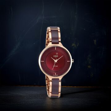 Xylys Seraphina Swiss Analog Steel & Ceramic Mother of Pearl Red Dial Watch for Women