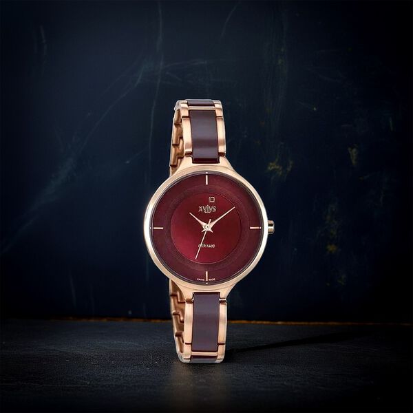 Xylys Seraphina Swiss Analog Steel & Ceramic Mother of Pearl Red Dial Watch for Women - image number 1