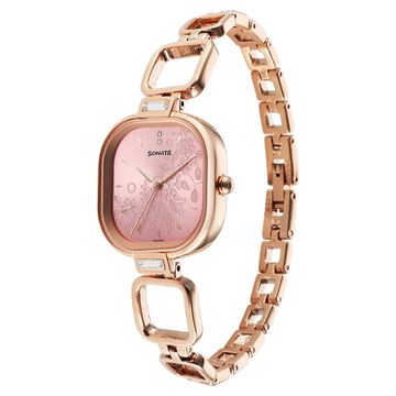 Sonata Wedding Quartz Analog Pink Dial Metal Strap Watch for Women