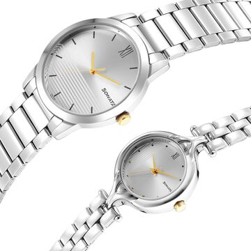 Sonata Quartz Analog Silver Dial Stainless Steel Strap Watch for Couple