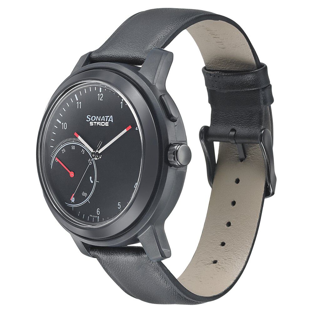 Buy Online Sonata Stride Smart Black Dial Leather Strap Watch for Men 7132pl04 Titan