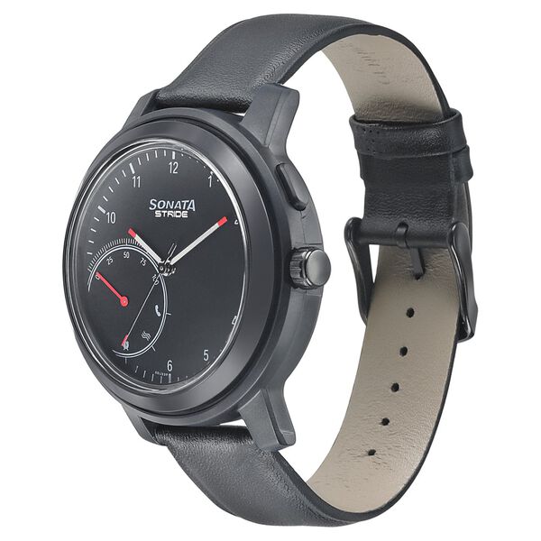 Sonata Stride Smart Black Dial Leather Strap Watch for Men - image number 1