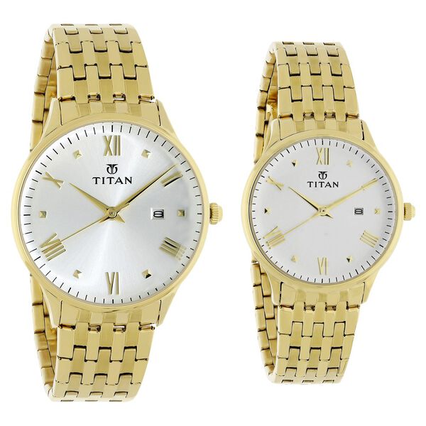 Titan Bandhan White Dial Analog with Date Stainless Steel Strap watch for Couple - image number 1