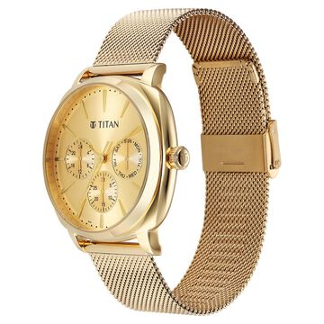 Titan Classique Suave Quartz Yellow Dial Golden Stainless Steel Mesh Strap Watch for Men