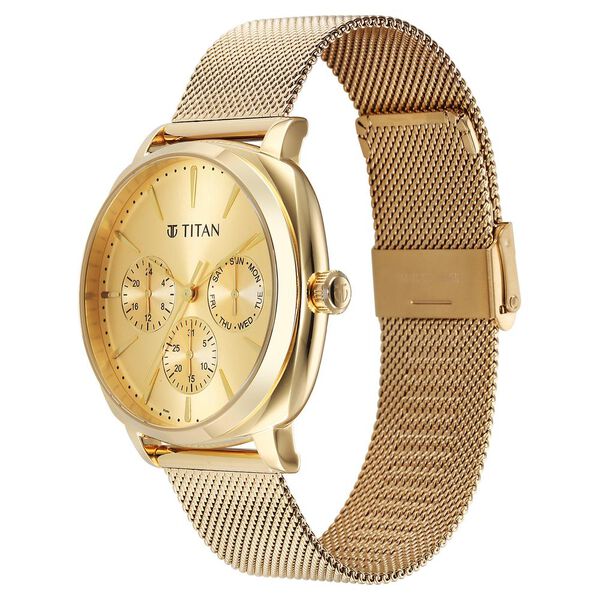 Titan Classique Suave Quartz Yellow Dial Golden Stainless Steel Mesh Strap Watch for Men - image number 2