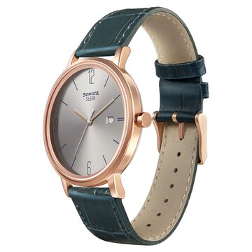 Sonata Quartz Analog with Date Grey Dial Leather Strap Watch for Men