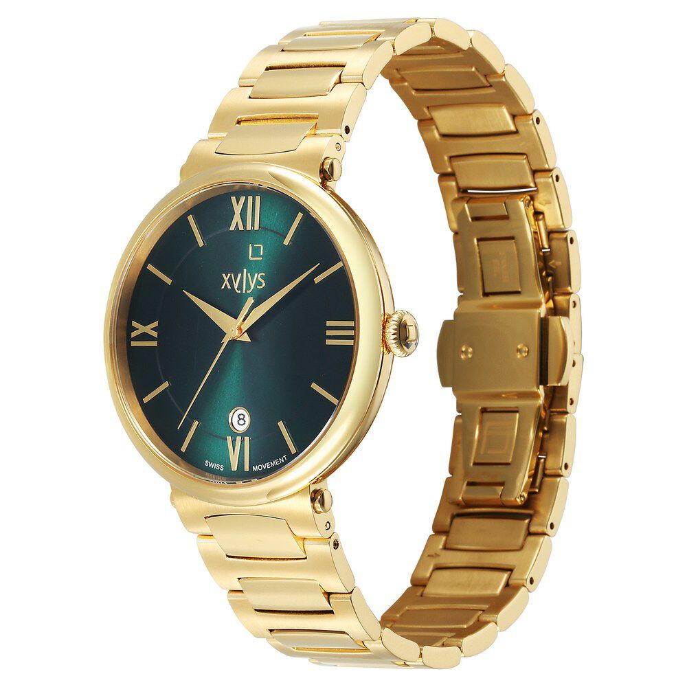 Buy Online Xylys Quartz Analog with Date Green Dial Golden