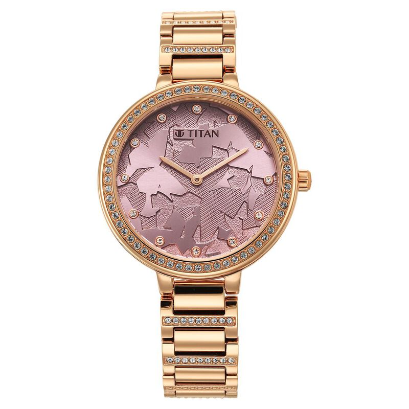 Buy Online Glitz Rose Gold Dial Stainless Steel Strap Watch for