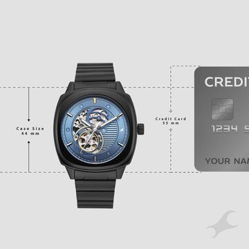 Fastrack Automatics Collection Blue Dial Black Stainless Steel Strap Watch For Guys