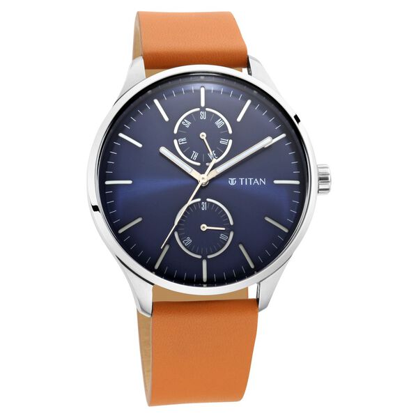 Titan Evoke Blue Dial Analog DayDate Quartz Leather Strap Watch for Men - image number 0
