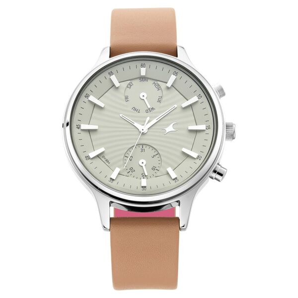 Fastrack Ruffles Quartz Multifunction Beige Dial Leather Strap Watch for Girls - image number 2