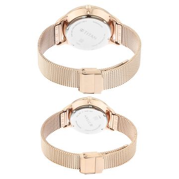 Titan Quartz Multifunction White Dial Stainless Steel Strap Watch for Couple