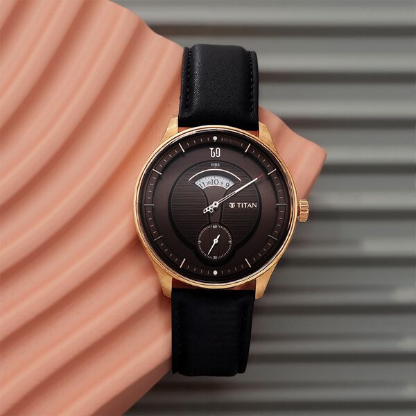 Titan Quartet Brown Dial Analog Leather Strap watch for Men - image number 0