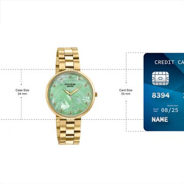 Sonata Poze Quartz Analog Green Dial Golden Colour Stainless Steel Strap Watch For Women