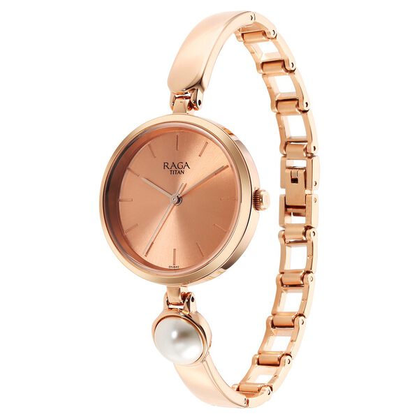 Titan Raga Power Pearls Quartz Analog Rose Gold Dial Metal Strap with pearl Watch for Women - image number 4