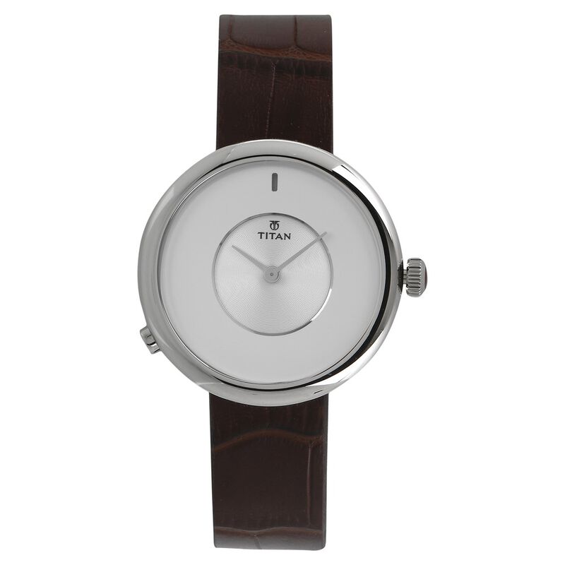 Titan We Silver Dial Women Watch With Leather Strap