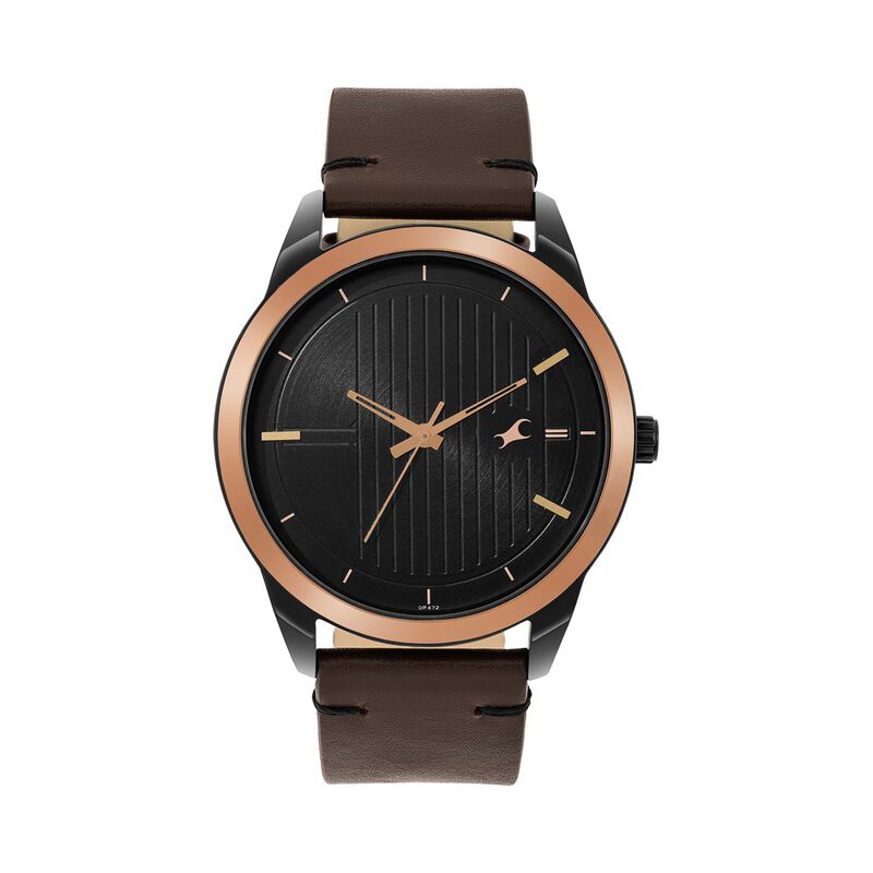 Fastrack Stunners Quartz Analog Black dial Leather Strap Watch for Guys