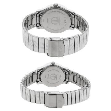 Titan Quartz Analog with Day and Date Silver Dial Stainless Steel Strap Watch for Couple