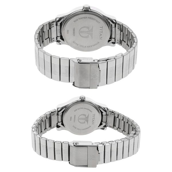 Titan Quartz Analog with Day and Date Silver Dial Stainless Steel Strap Watch for Couple - image number 3