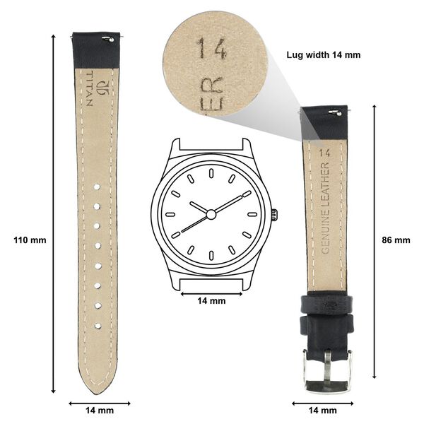 14 mm Black Genuine Leather Strap for Women - image number 1