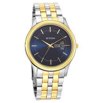 Titan Men's Trendsetter Watch: Chic Blue Dial & Two-Tone Strap