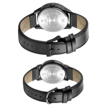 Sonata Quartz Analog with Date Black Dial Leather Strap Watch for Couple