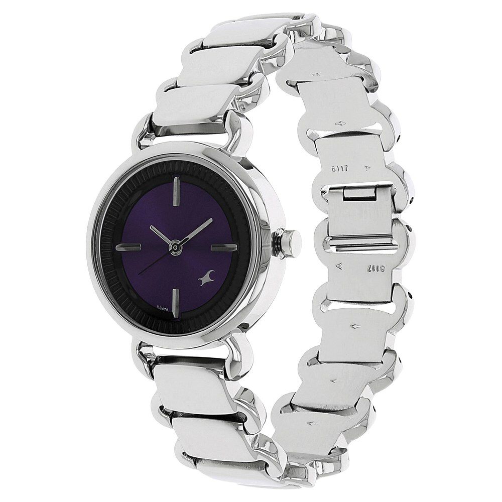 Buy Online Fastrack Quartz Analog Purple Dial Stainless Steel Strap Watch for Girls ns6117sm02 Titan
