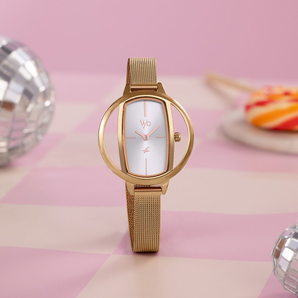 Vyb Charmer By Fastrack Quartz Analog Silver Dial Rose Gold Stainless Steel Strap Watch For Girls-picture-33