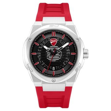 Ducati Quartz Analog Black Dial Red Silicone Strap Watch For Men