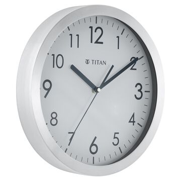 Titan Metallic White Wall Clock with Brushed Case - 30 cm x 30 cm (Medium)