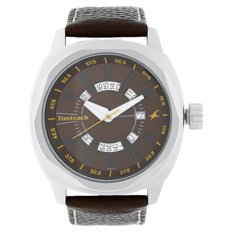 Buy Online Fastrack Quartz Analog Brown Dial Leather Strap Watch for ...