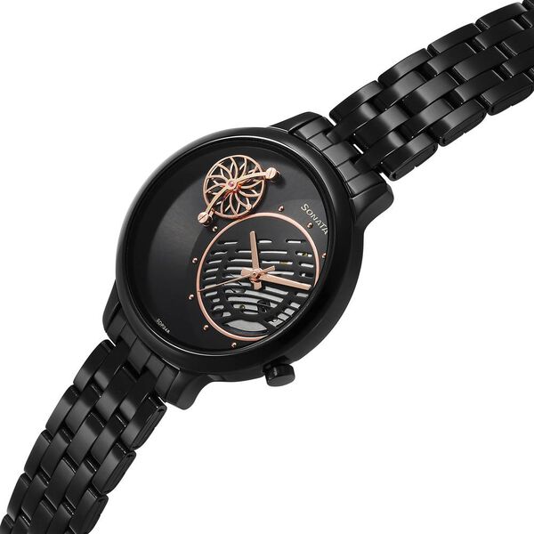 Sonata Unveil Quartz Analog Black Dial Metal Strap Watch for Women - image number 2