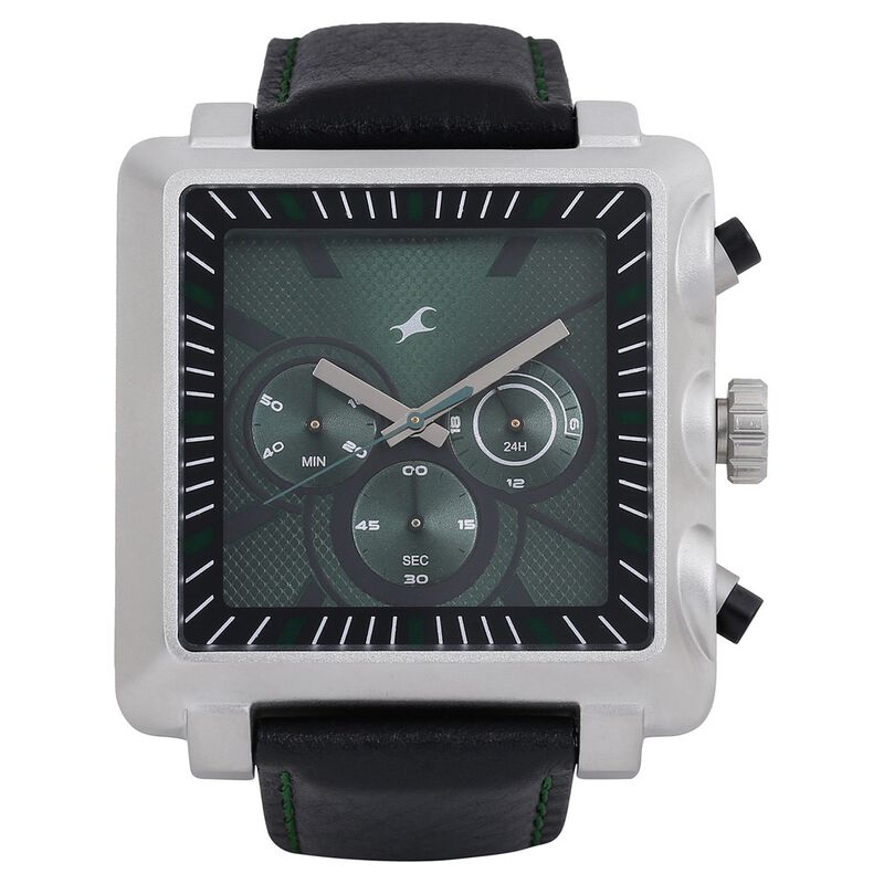 Fastrack Quartz Chronograph Green Dial Leather Strap Watch for Guys