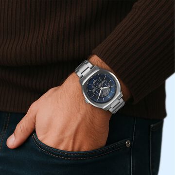 Titan Regalia Arc Analog with Day Date Second Subdial and Blue Dial Stainless Steel Strap Watch for Men