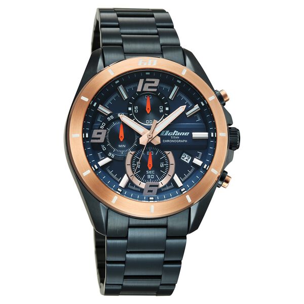 Octane Velocity Sporty Blue Dial Round Blue And Rose Gold Steel Watch For Men - image number 2
